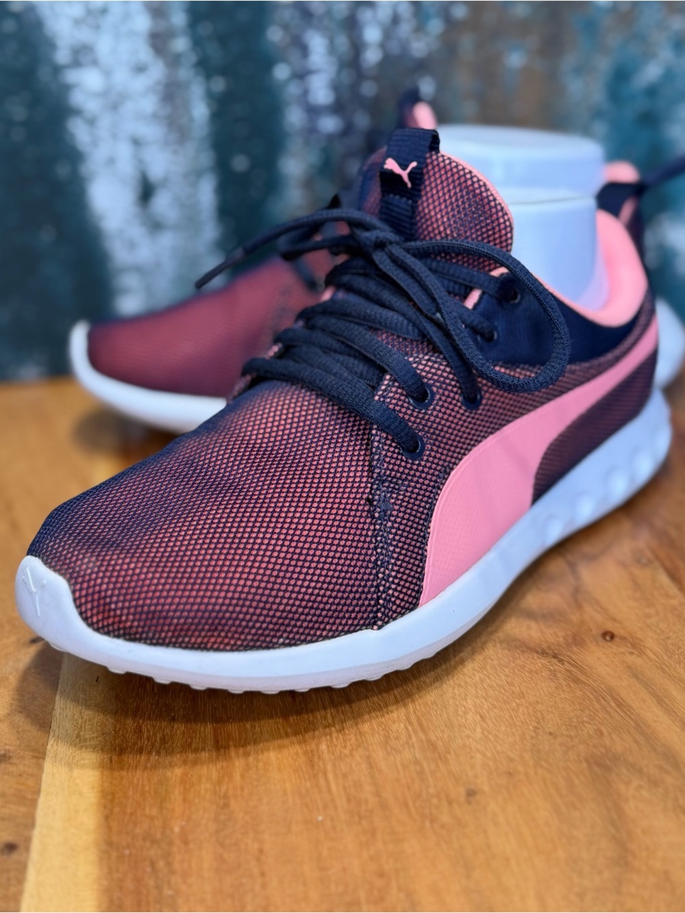 PUMA Athleisure Carson 2 Breathe Running Shoes Navy Coral Pink Womenโsโ 5.5 VGUC